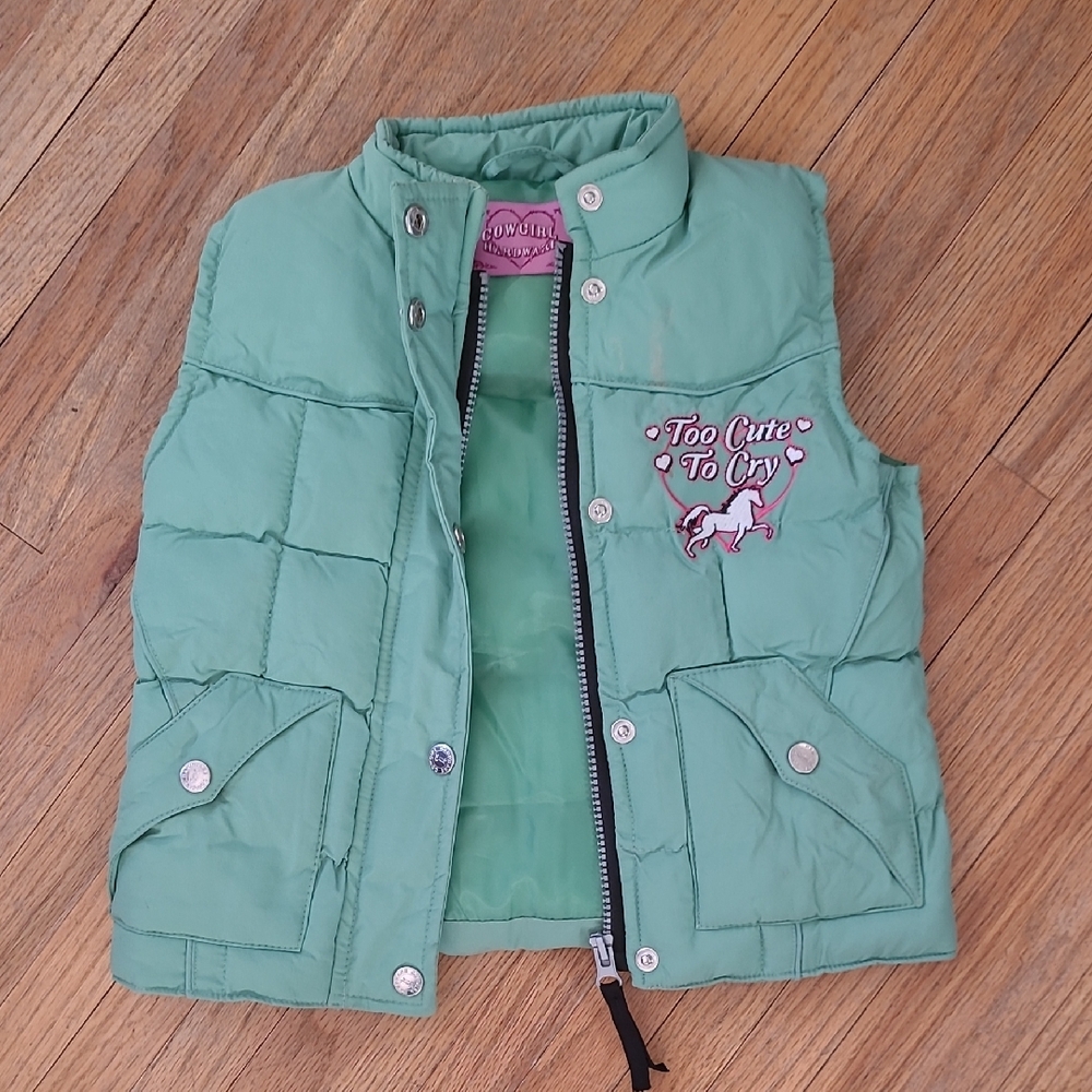 Kids Green Vest with Unicorn Embroidery